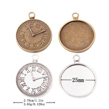 DIY饰品配件复古合金 25mm圆形钟时光宝石托 挂件zakka批发4370