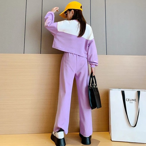 Girls sports suit spring and autumn new style children's college sweatshirt wide-leg pants two-piece set girl student suit