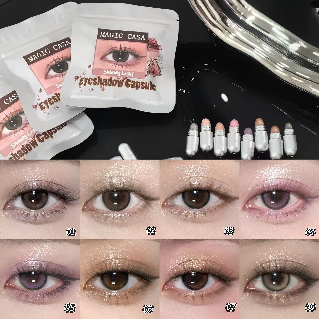 Cross-border MAGIC CASA 8-color capsule eyeshadow set, eye makeup highlighter, non-smudge eyeshadow, contouring