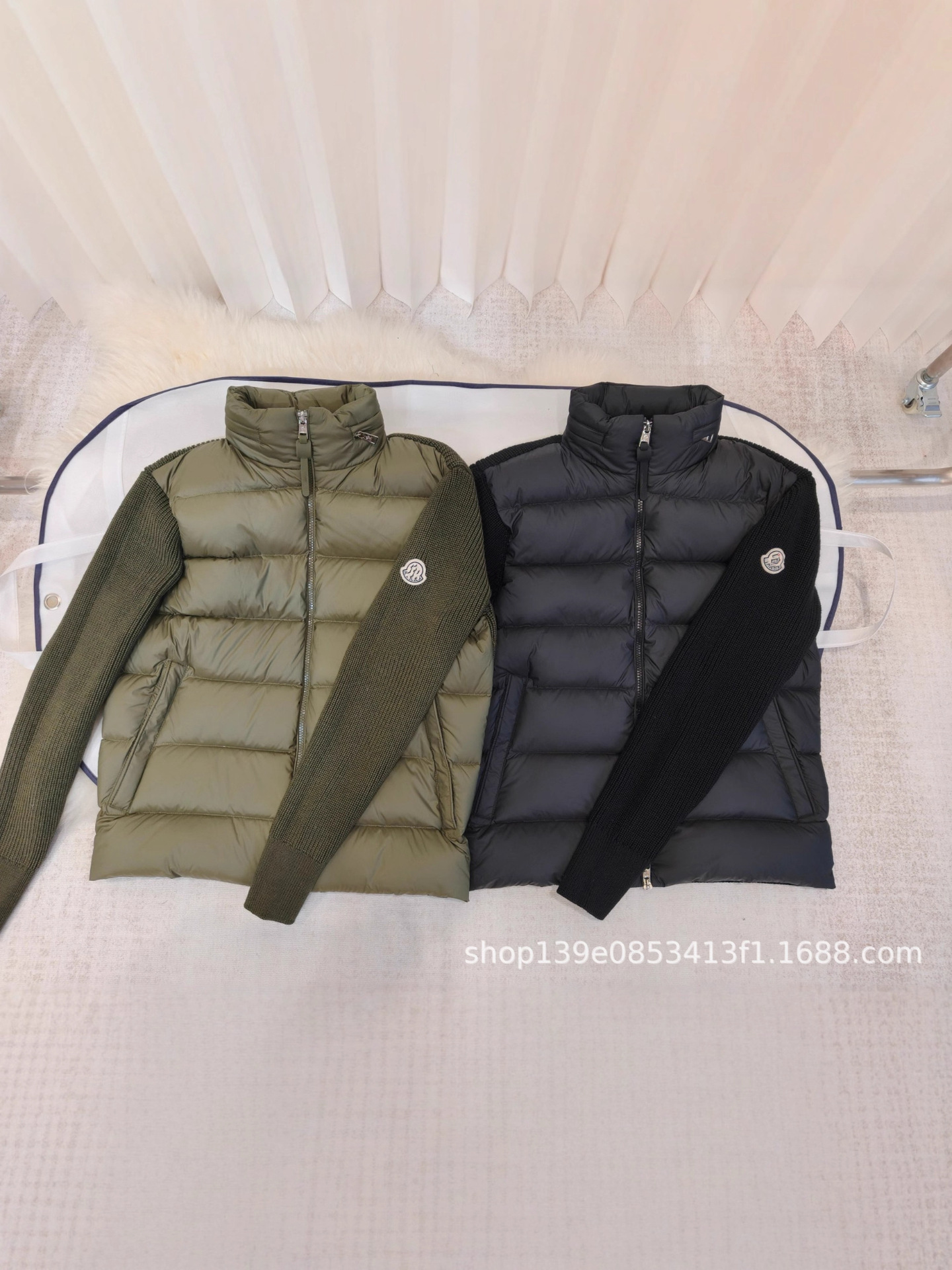 Milanese streetwear brand INS brand striped patchwork neckline men's and women's knit patchwork thin down jacket casual commuter coat.