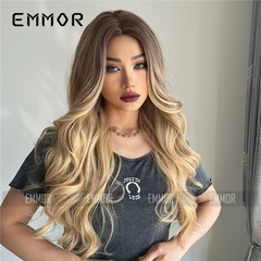 Hot-selling European and American-style long wavy hair with a deep-parting design—soft, gradient light golden-brown hues exuding elegant charm. Trendy wigs for women, perfect for an effortlessly chic look.