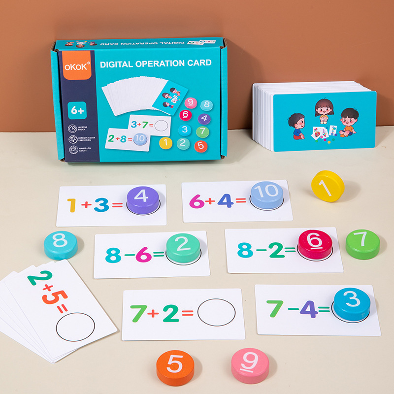 Aprendizaje de matemáticas de madera Montessori para niños material didáctico tablero digital coincidencia cognitiva matemáticas suma y resta operación rompecabezas de aprendizaje educación temprana