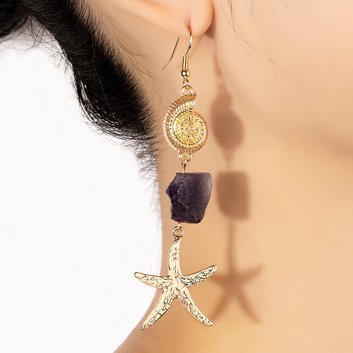 Fashion Starfish Alloy Plating Shell Earrings display picture 1