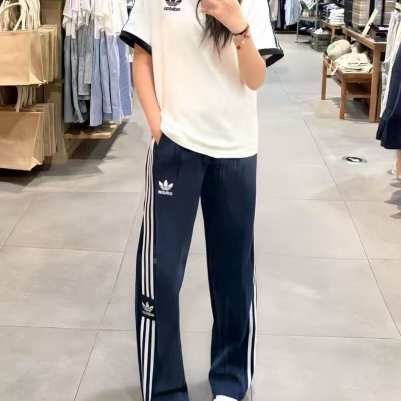 Street style trendy versatile clover embroidered casual wide-leg pants for men and women, loose straight sports sweatpants with a drapey feel