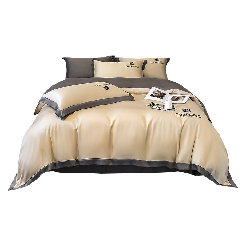 Cuatro piezas de seda de hielo de verano seda lisa cama cama de lujo ligera cama de lujo cama de tres piezas de verano