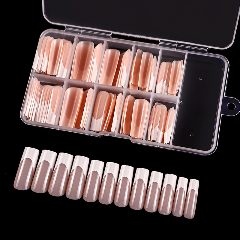 Cross-Border Almond-Shaped Long/Short Fake Nails Black/White French Style Press-On Nails Boxed Fingernails and Toenails Nail Tips