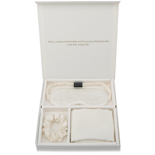 Butterfly embroidery silk gift three-piece set 100% mulberry silk eye mask hair tie pillowcase gift box travel set