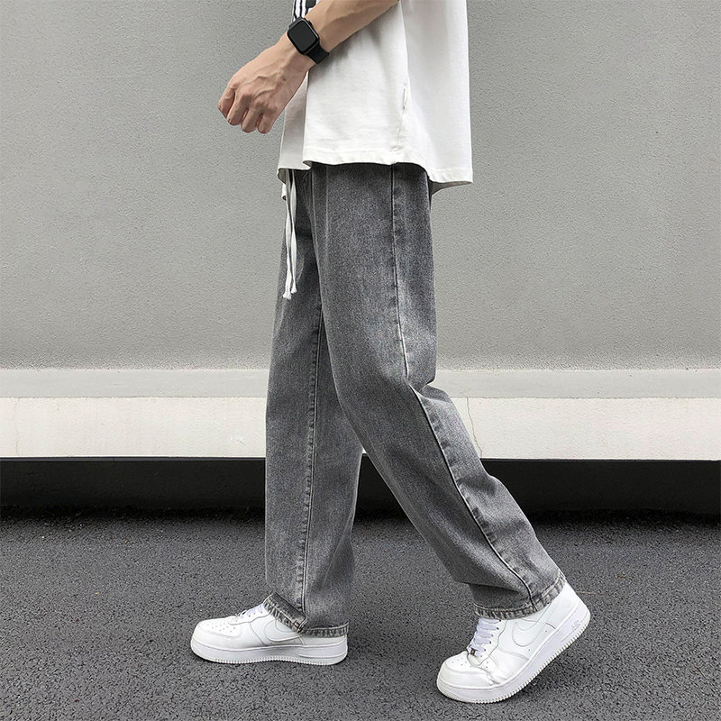 Stylish Solid Color Drawstring Jeans for Men, Hong Kong Style Versatile Straight-Leg Comfortable Elastic Waist Drapey Casual Pants Trendy Stylish Solid Color Drawstring Jeans for Men, Hong Kong Style Versatile Straight-Leg Comfortable Elastic Waist Drapey Casual Pants Trendy