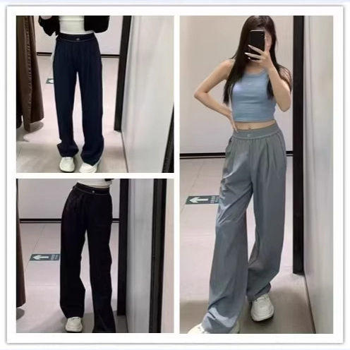 Real Shot Al Straight-Leg Quick-Dry Woven Sports Casual Pants for Women, High-Waisted Wide-Leg Long Pants for Daily Wear with a Draping Effect.