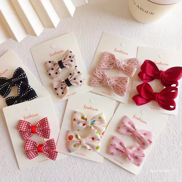 Children's Hairpin Female Treasure Pink Black Polka Dot Handmade Bow Clip Student Bangs Princess Hairpin Edge Chuck