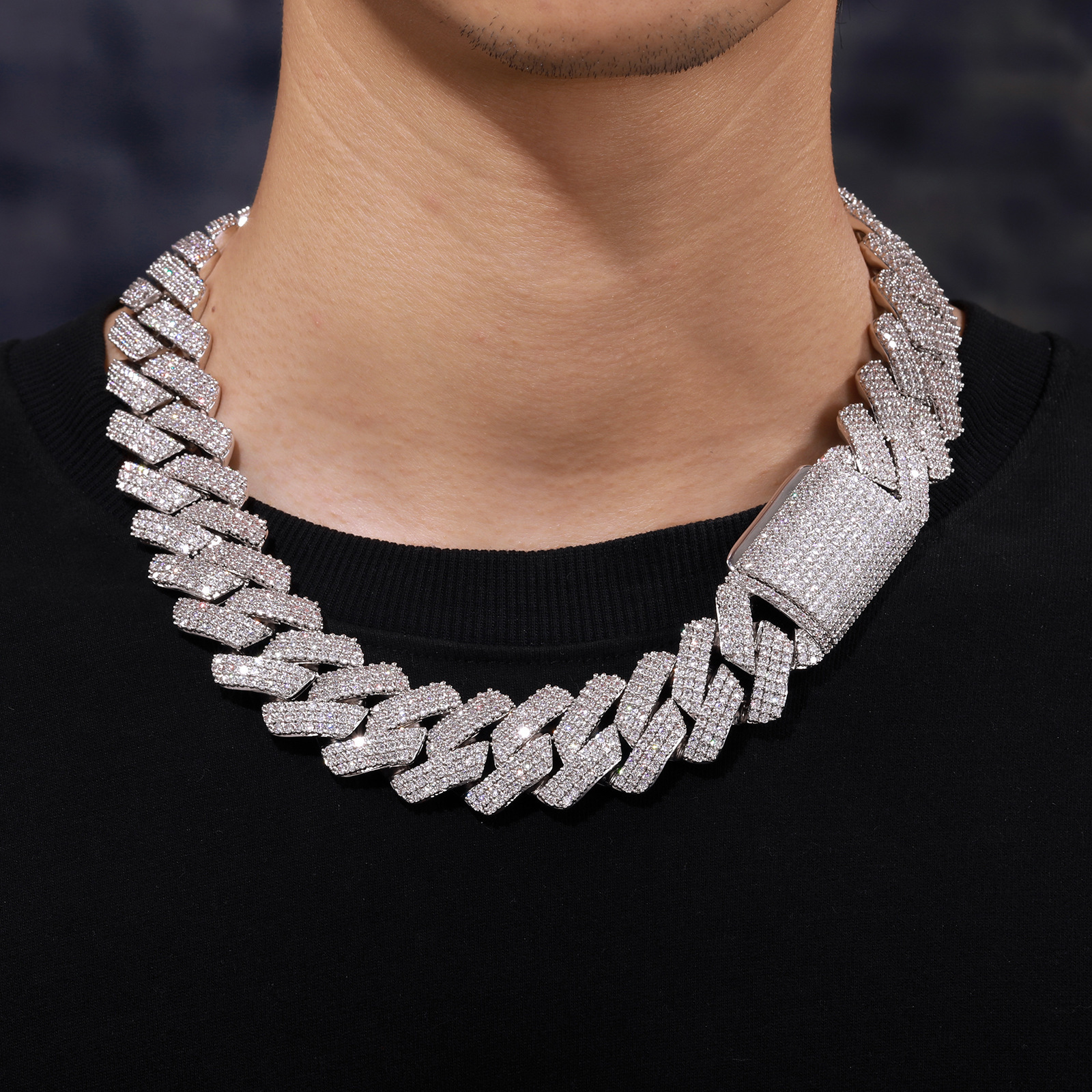 Collier Cubain Homme À Trois Rangs Avec Zircon Et Strass_voghion.com