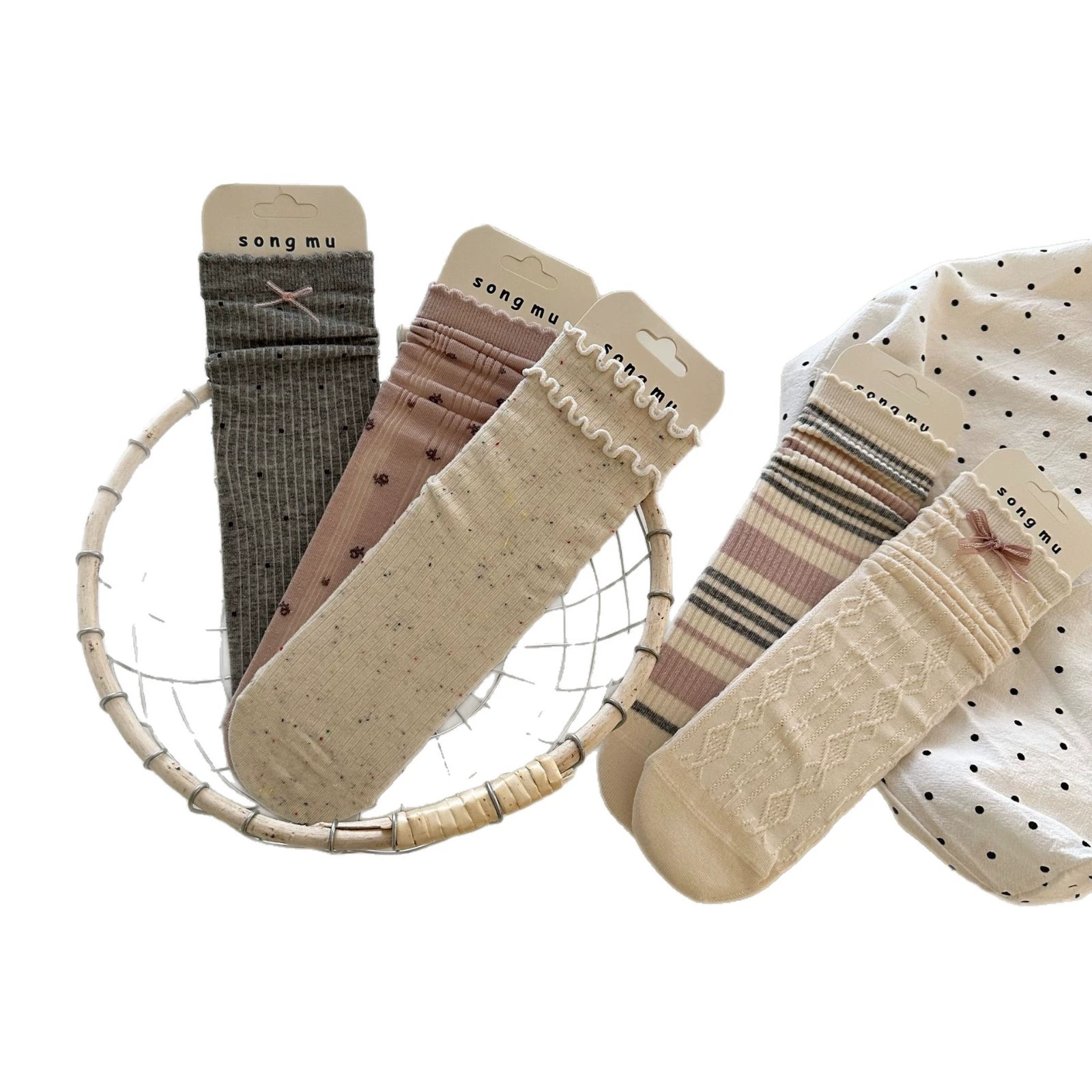 Cute brand knee socks with bow, mid-length
