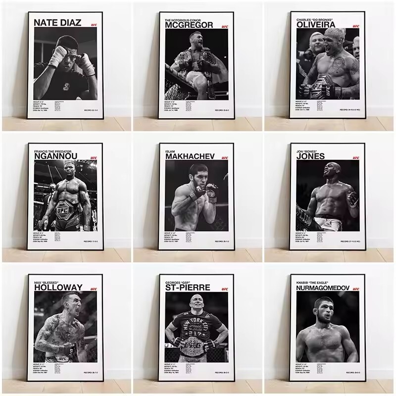 Black And White Championship UFC Poster Canvas Printing Wall Decoration Gym Decoration