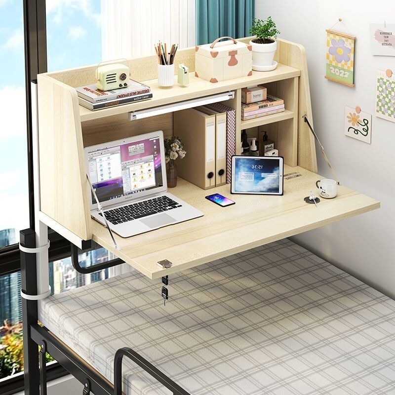 Floating bed computer desk, foldable bunk bed storage cabinet, student dormitory bedside desk with lock, bedside cabinet