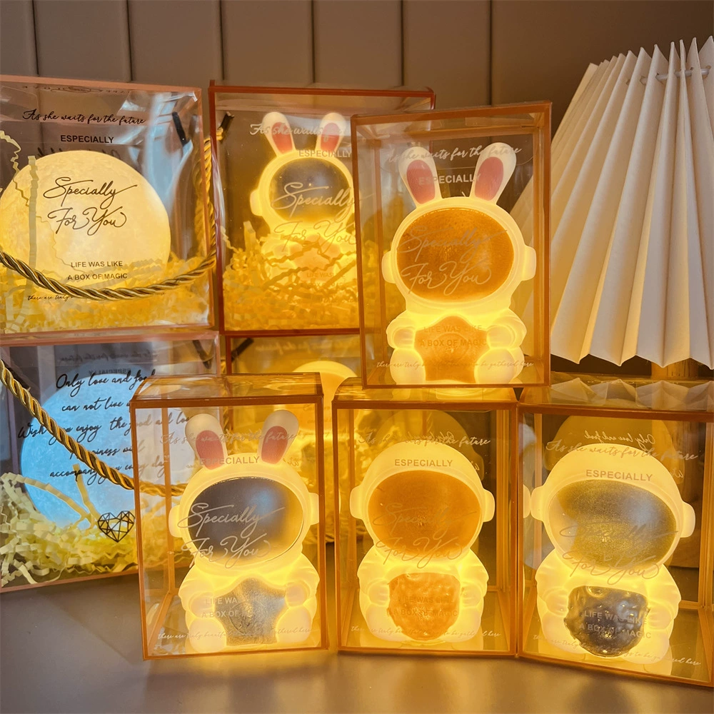 Astronaut night light, space rabbit design, portable warm LED lamp (gift box options)