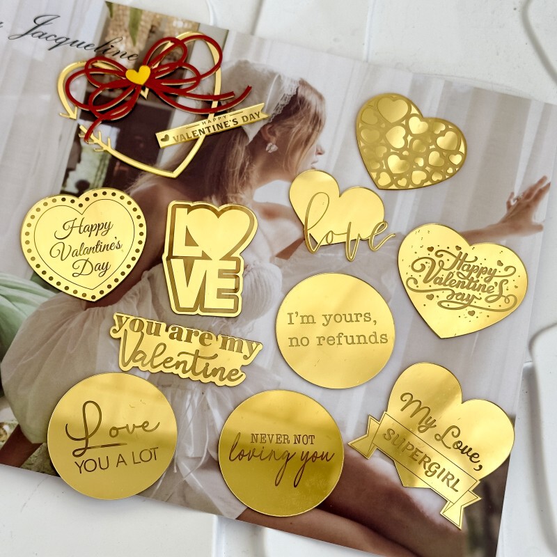 Copyright cross-border ins style Valentine's Day paper cup cake decoration happy Valentine's Day love round marking acrylic Copyright cross-border ins style Valentine's Day paper cup cake decoration happy Valentine's Day love round marking acrylic