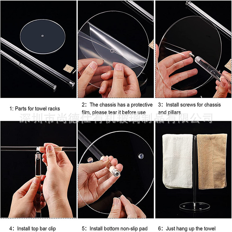 Transparente acrílico moderno toallero en forma de T vertical estante de la encimera con base de equilibrio adecuado para baño cocina hogar