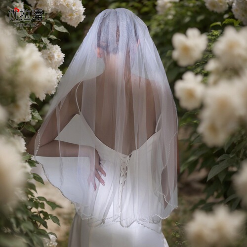 Youlapan European and American headband with hair comb veil wholesale handmade beaded lace mesh wedding dress short veil V35