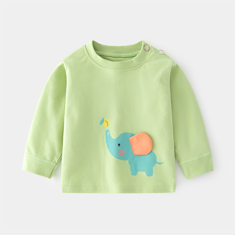 Camiseta de algodón para bebés con estampado vintage de dibujos animados y abertura en el hombro, ropa interior para primavera y otoño, mayorista