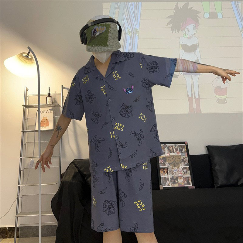 Pijamas de verano de algodón de manga corta de ocio de tamaño grande suelto de verano delgado cardigan de algodón de alta calidad conjunto de ropa para el hogar