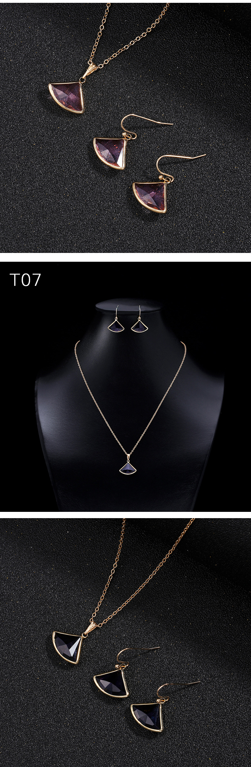 Two-piece Fan-shaped Crystal Glass Necklace Earrings display picture 6