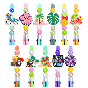Colorful Summer Series Student Stationery Decoration Beaded Pen Beads PVC Soft Glue Accessories DIY Perforated Thick Patch Coke Beads