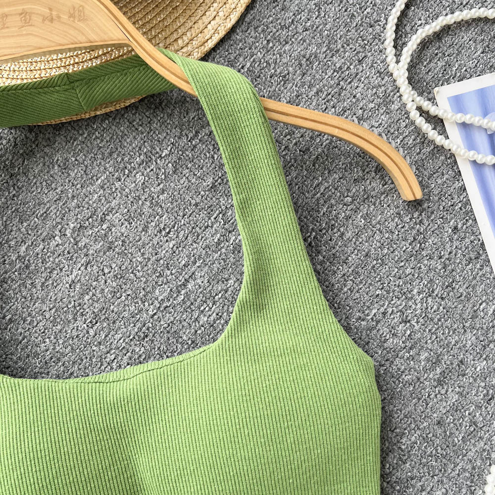 84g Weight Cotton, Rib Fabrics Fabric Type Short Top Length Vest Tops Type Holiday, Banquet, Daily Occasion Halter Neck Neckline Slim Fit Type Solid Color Pattern Summer Season Women's Gender Elegant, Streetwear Style Wholesale Women's Elegant Streetwear Solid Color Tank Tops 33
