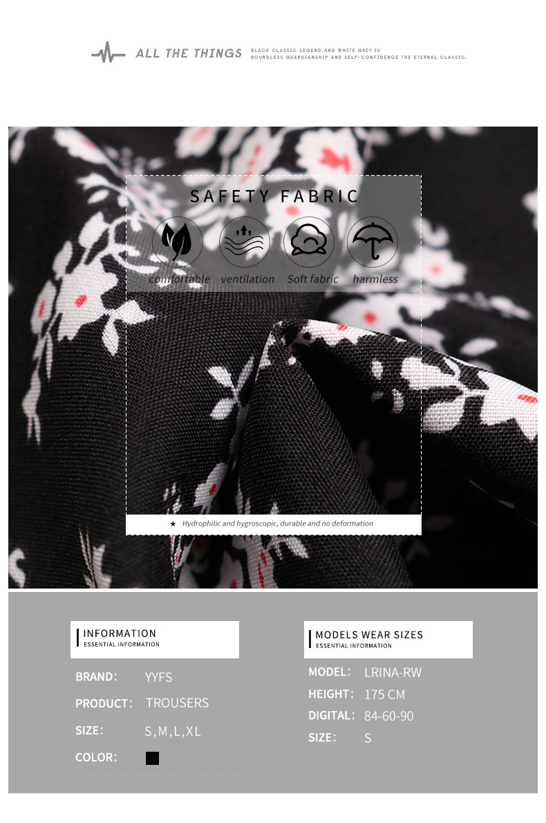 Printed Black High Waist Slit Flared Pants_voghion.com