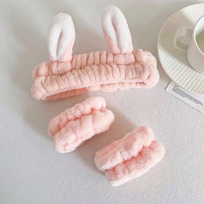 Internet celebridad banda de pelo de dibujos animados máscara facial maquillaje lavado banda de pelo de borde ancho lindo felpa absorbente correa de muñeca diadema