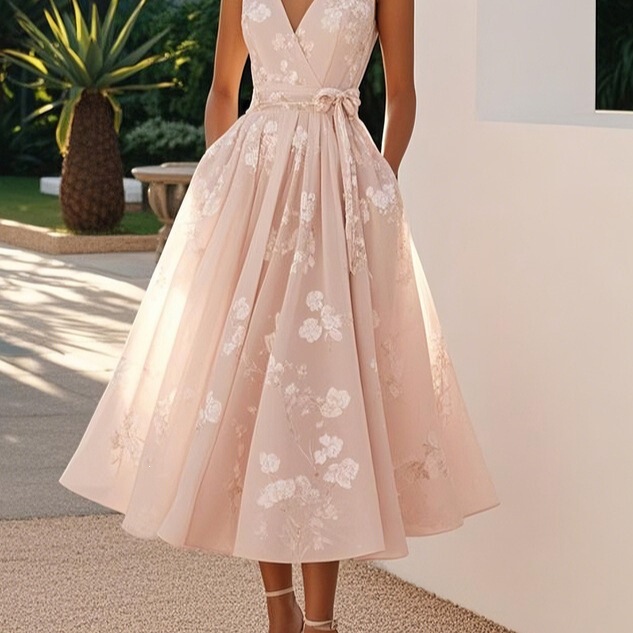 European and American Cross-Border Foreign Trade Amazon 2026 New Women's Summer Vest V-Neck Printed T-Shirt Elegant Sleeveless Dress European and American Cross-Border Foreign Trade Amazon 2026 New Women's Summer Vest V-Neck Printed T-Shirt Elegant Sleeveless Dress
