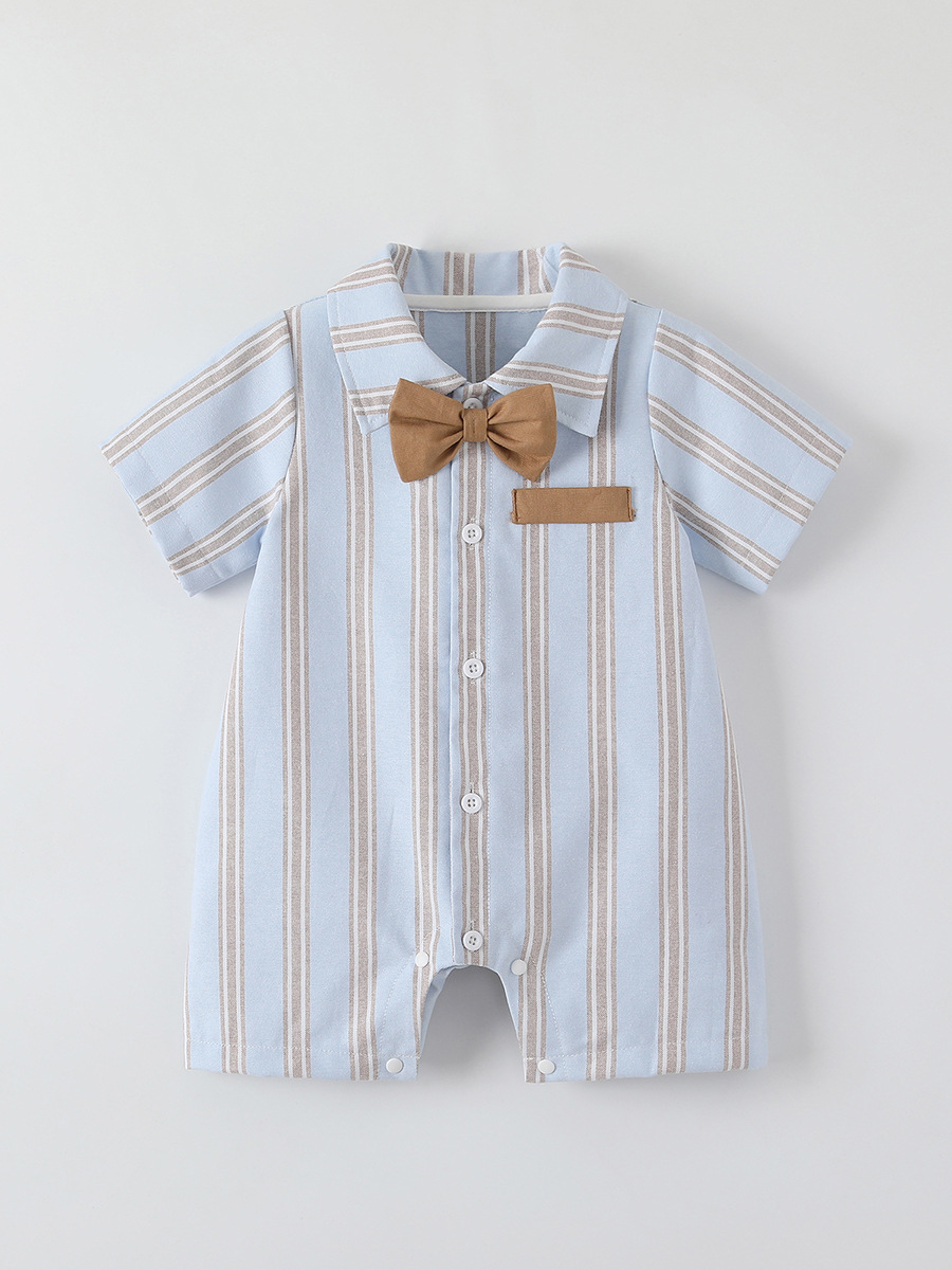 Ins赤ちゃん服夏ストライプ半袖a類洋気赤ちゃん服韓国版紳士赤ちゃん外出服