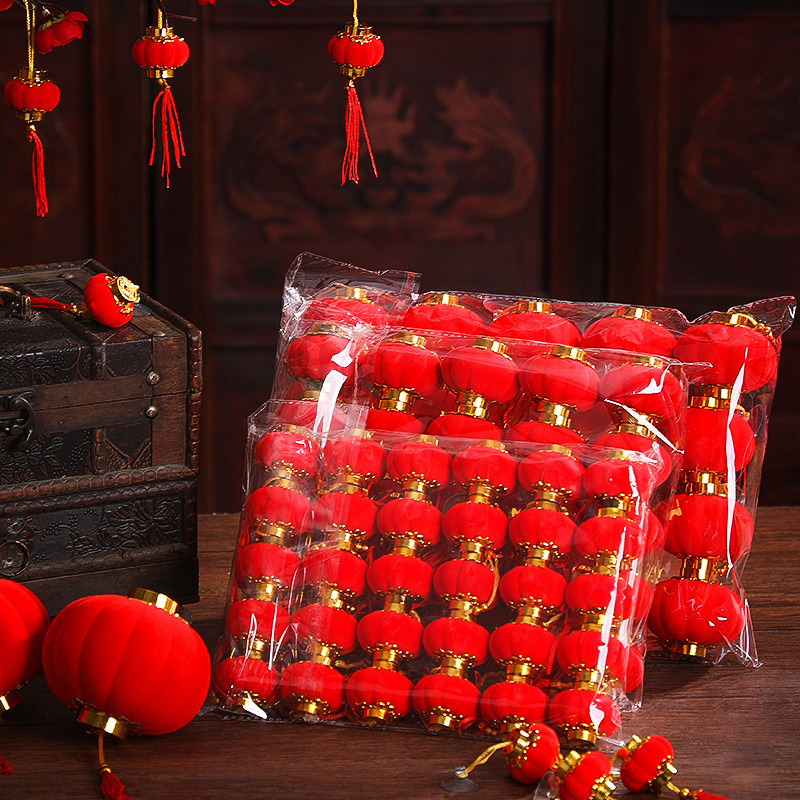 Housewarming Wedding Hangings Mid-Autumn Lantern Pendants Red Outdoor Indoor Tree Decoration Flocking Festive Arrangement Handmade