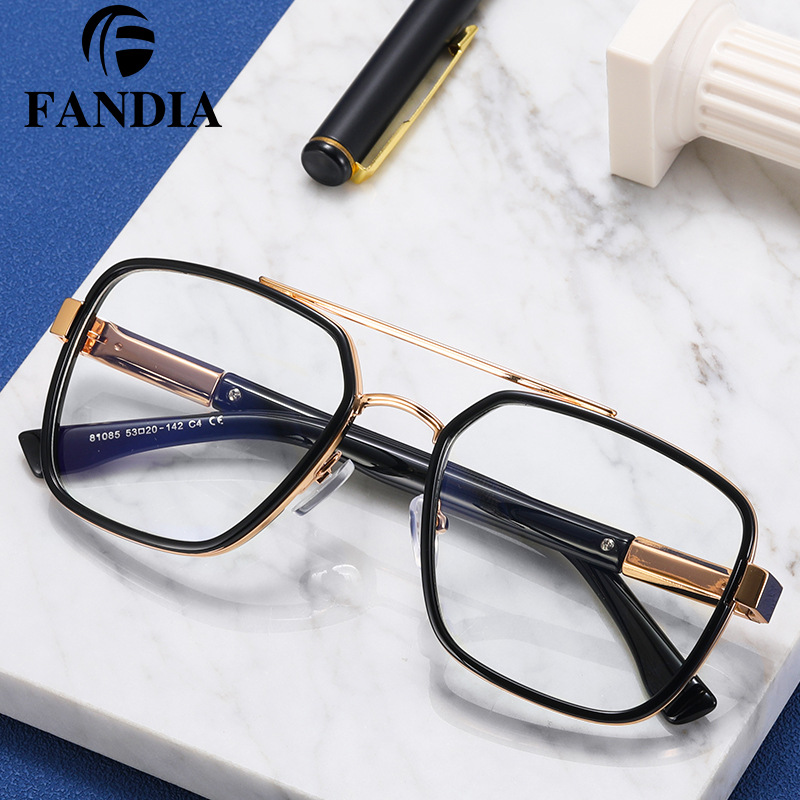 81085 Nuevas Monturas de Gafas Cuadradas para Hombre, Gafas Anti Luz Azul sin Graduación, Montura Grande de Doble Puente, Ópticas