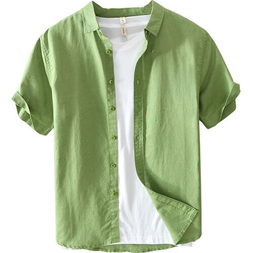 Men's Summer Loose Linen Cotton Casual Short Sleeve Shirts, Japanese Style, Fresh and Basic, Youthful and Literary