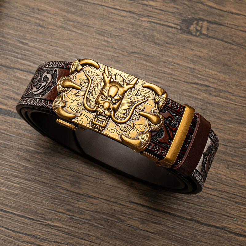 Nuovo modello di erba Tang Domineering intagliato da uomo automatico cintura con fibbia in rame con cintura personalizzata in rilievo a sei artigli di drago di vendita calda_voghion.com