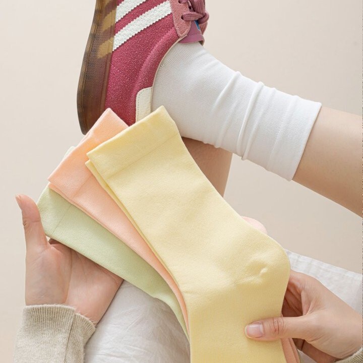 Zhuji Socks for Spring and Summer, Mid-Calf Maternity Socks, Breathable and Odor-Resistant Student Socks, Versatile Socks, Cute Long Socks for Girls