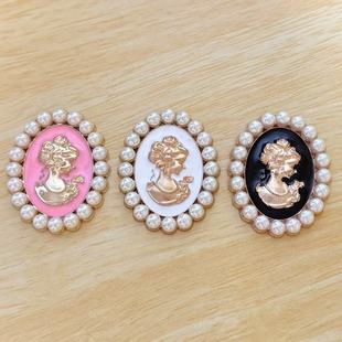 Factory spot diy mobile phone shell jewelry pearl beauty head accessories tide shell European and American portrait brooch accessories