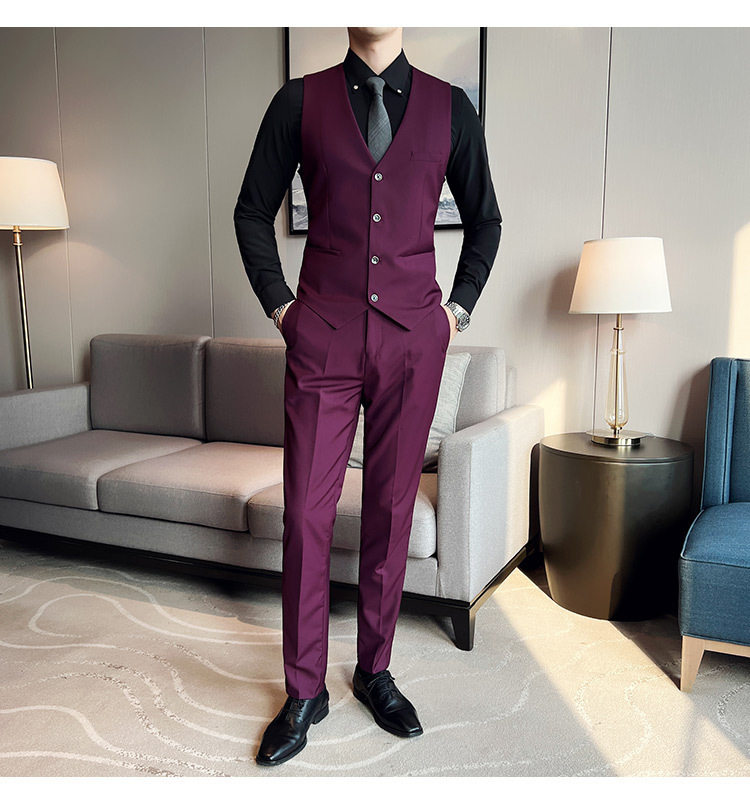 Bộ vest nam ba món ôm dáng, áo vest công sở cho nhân viên văn phòng và chú rể — Burgundy (áo đơn hai nút), Burgundy (áo đơn một nút), Màu xanh (áo đơn hai nút), Màu xanh (áo đơn một nút) chi tiết 32
