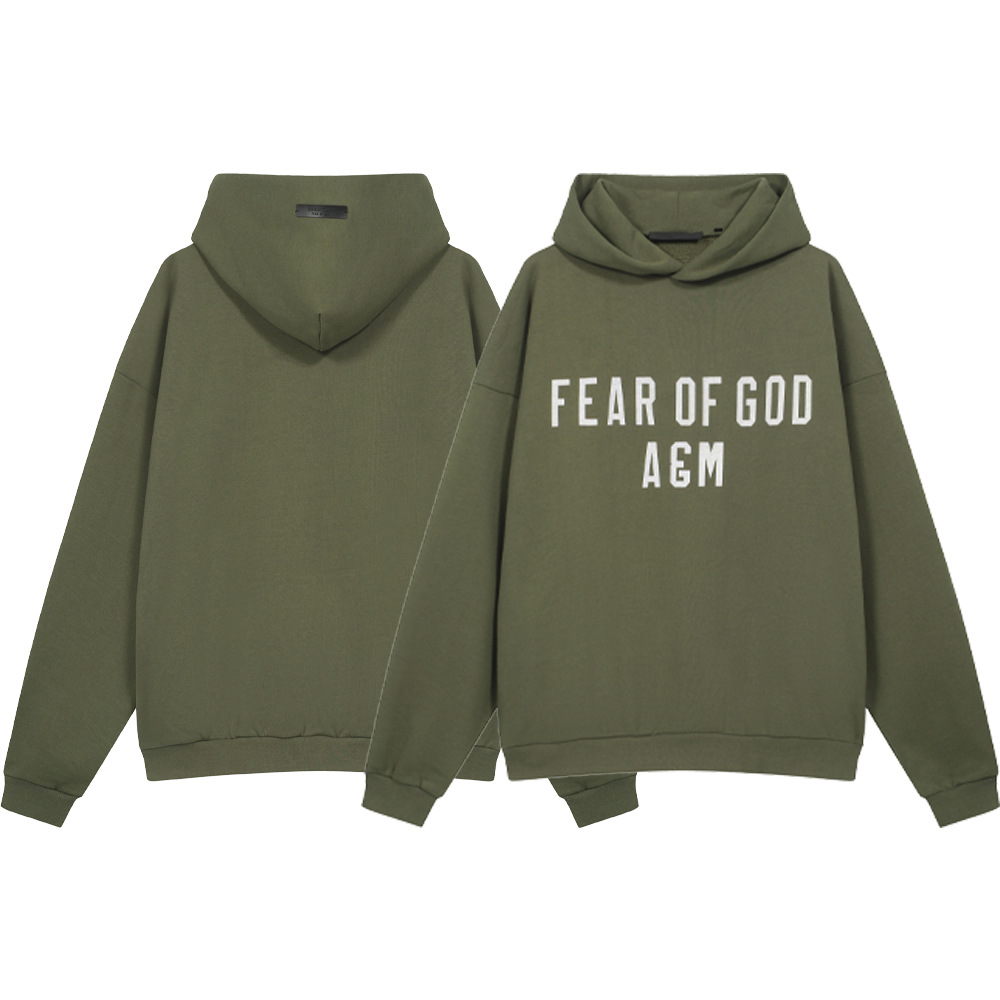 24FW FOG ESSENTIALS lavado con agua para hacer letras viejas imprimidas para hombres y mujeres sueltas casuales sudadera con sombrero