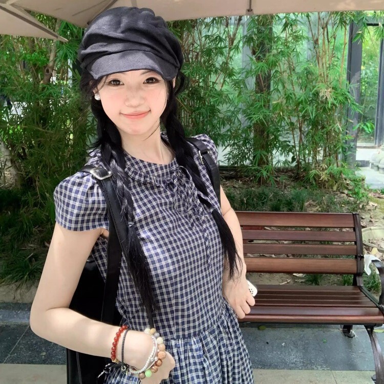 日系亚麻黑色薄款褶皱云朵贝雷帽女夏季透气显脸小大头围画家帽子|undefined