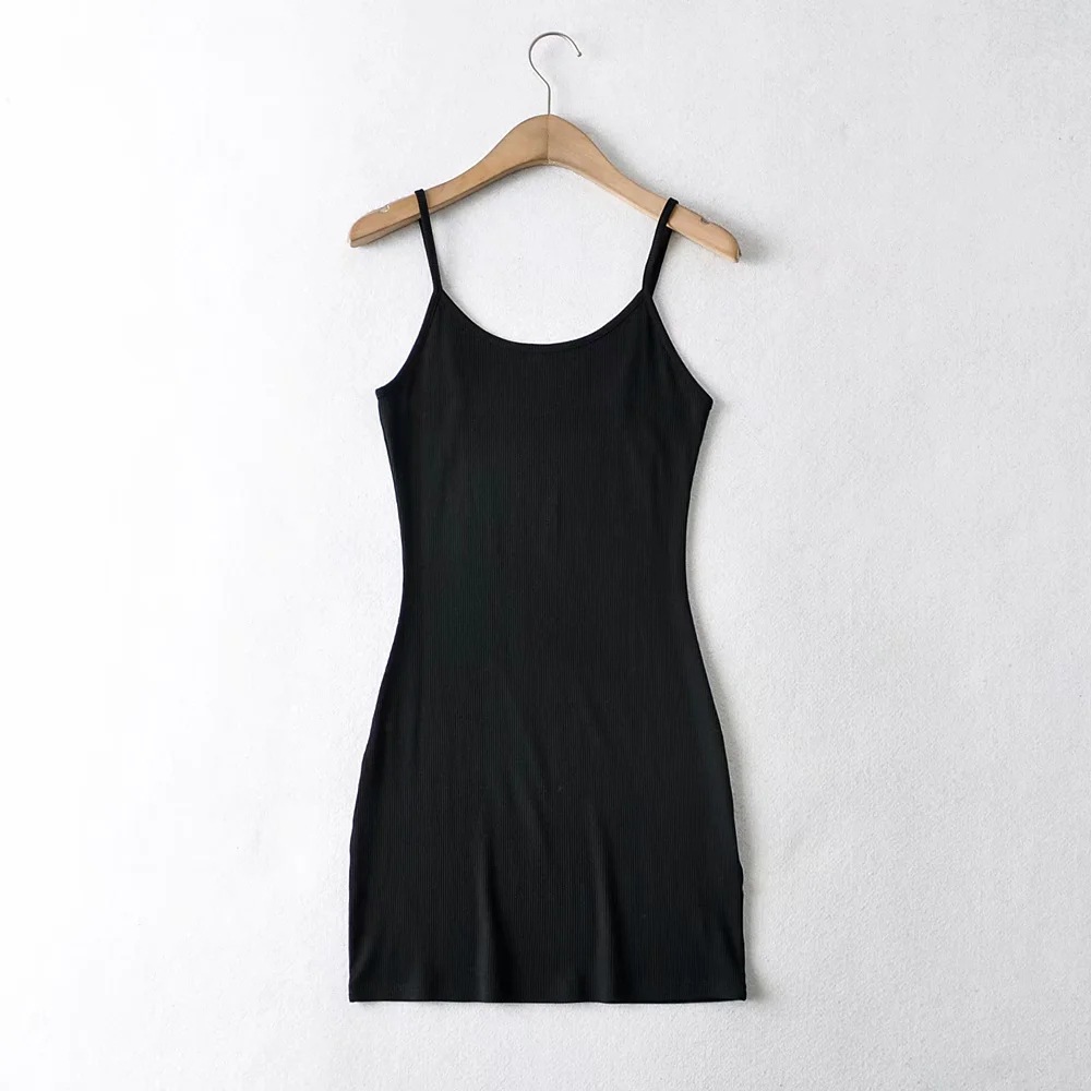 round neck solid color slim sling dress NSHS46900