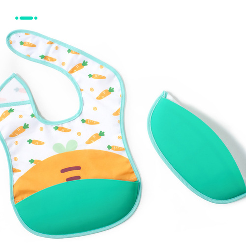 Cute semi-silicone waterproof rice bag double food grade bib eating bib super soft food supplement saliva anti-dirty