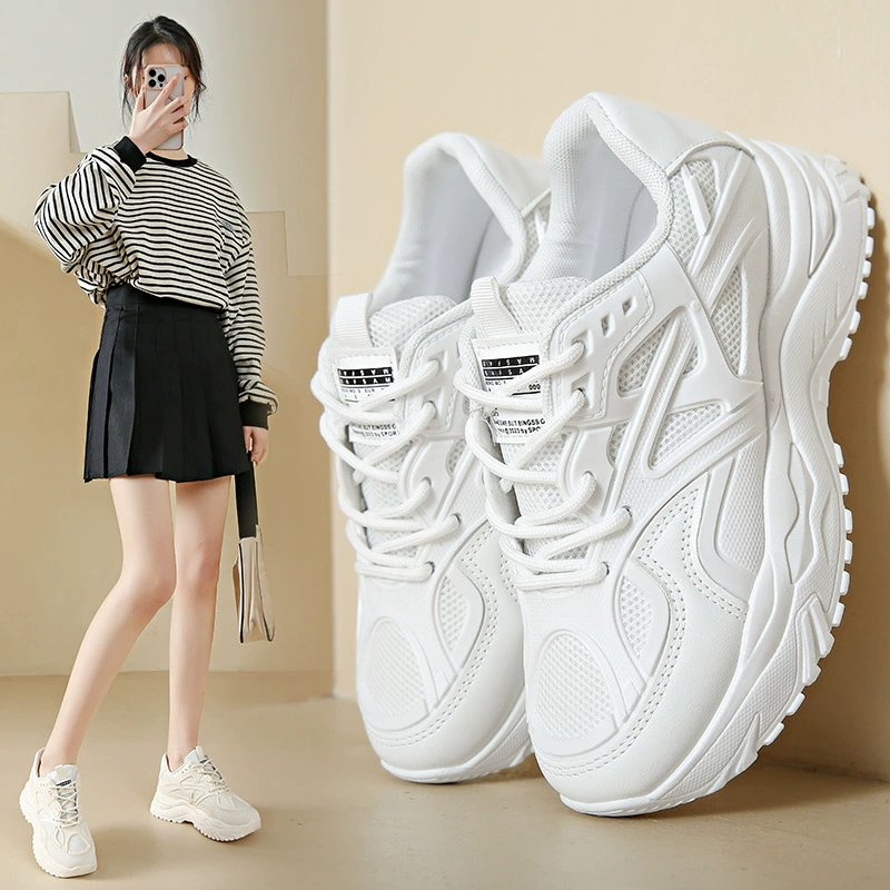 Женская обувь, летняя обувь для пап, Женская 2024, новые белые туфли на толстой подошве, повседневная спортивная женская обувь из дышащей сетки
