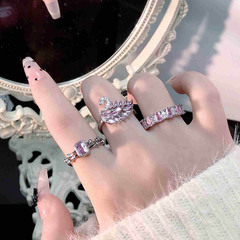 輕奢高級感日韓粉鑽天鵝鋯石開口戒指氣質小眾設計甜酷ins指環