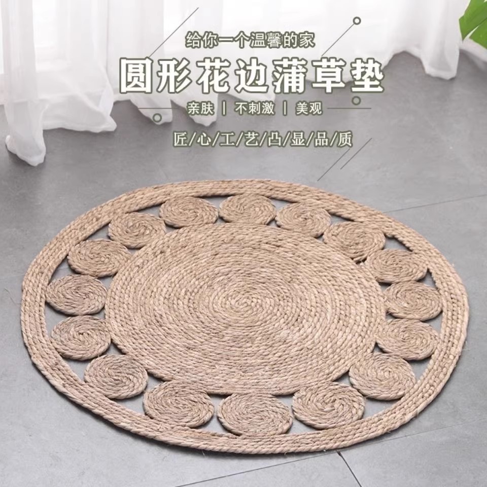 Alfombra redonda de estilo japonés tejida con junco, estilo pastoral, para sala de estar, accesorios de fotografía de ropa para el hogar, estilo bohemio