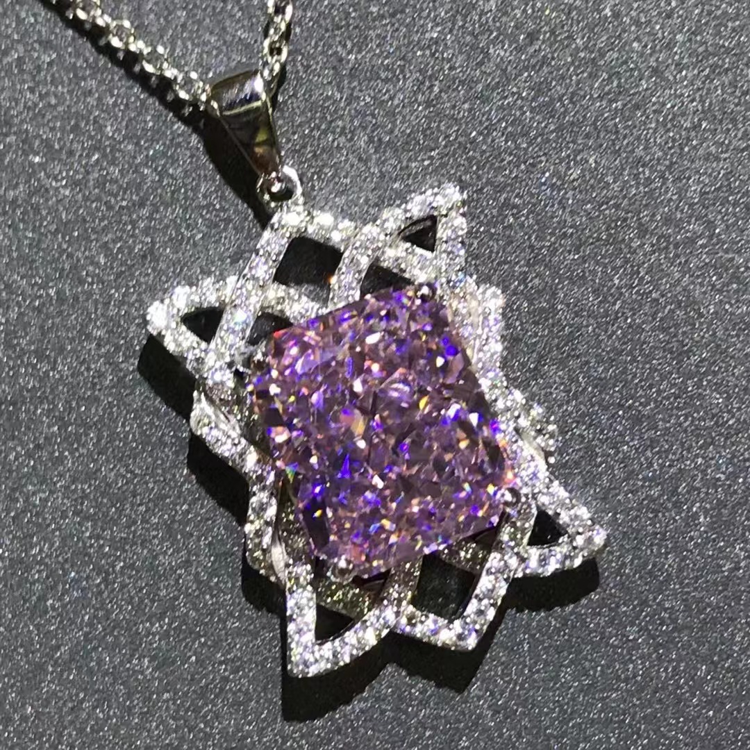 Cuadrado Radian corte rosa amarillo de alto carbono pendiente de diamante de 5 quilates cuadrado incrustado importación de alto carbono zircón