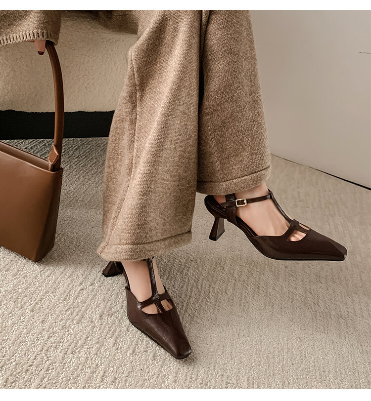 chikoyy CHIKO Emberly Square Toe Chunky Heels Slingback Shoes