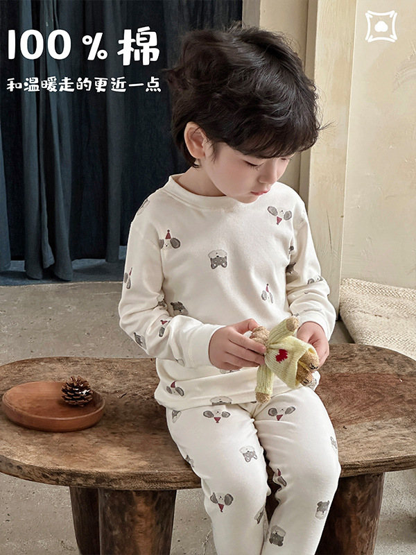 安美雅有机零敏衣儿童家居服满印有机棉套装儿童睡衣棉毛套装批发|undefined