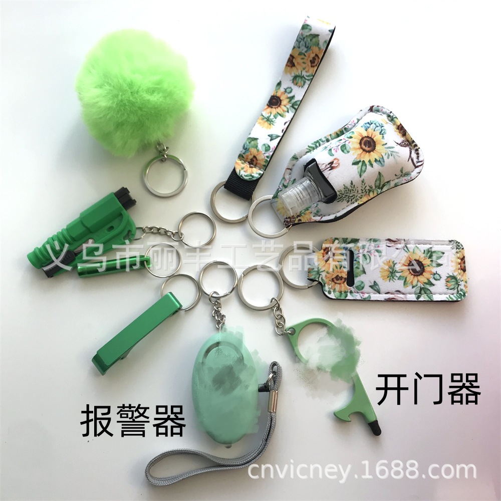 Llavero de muñeca de espejo cruzado Juego de 10 piezas Bolsa de desinfectante de manos para mujer Llavero de alarma de aluminio