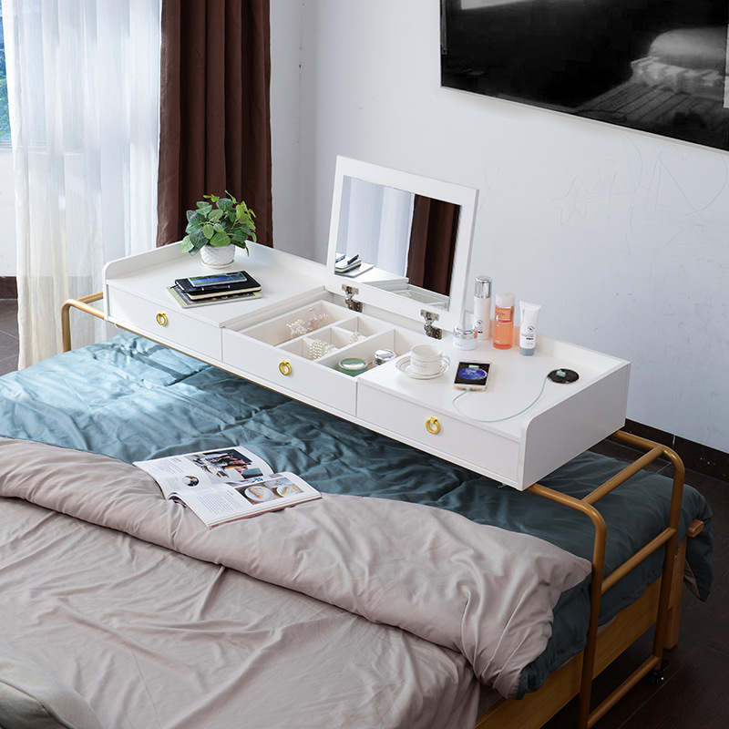New Retractable Cross-Bed Table, Dresser, Integrated Bedroom Bedside Mobile Desk, Long Table, Lazy Table on the Bed, Flip Cover